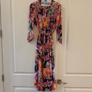 Diane Von Furstenberg Pink and Yellow Floral Long Sleeve Dress